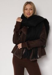 Czarny Szalik z Frędzlami Owedarria. Czarne szaliki damskie Born2be, bez wzorów, z dresówki. Za 44.99 zł.