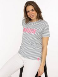 Zwillingsherz Koszulka w kolorze biało-szaro-jasnoróżowym rozmiar: XL. Białe koszulki damskie Zwillingsherz, xl, bez wzorów, z wiskozy, bez kołnierzyka, bez ramiączek. Za 82.99 zł.