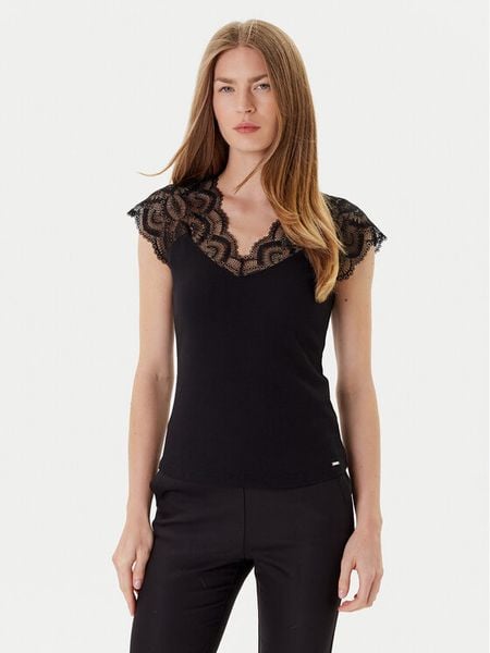 Morgan Bluzka 251-DELI Czarny Slim Fit. Czarne bluzki damskie Morgan, m, bez wzorów, z syntetyku, bez kołnierzyka, bez ramiączek. Za 119.99 zł.