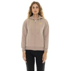 Bluza z kaptur na co dzień na siłownię. Brązowe bluzy damskie LEONE 1947 APPAREL, z elastanu, bez zapięcia, na fitness i siłownię. W wyprzedaży za 191.56 zł.