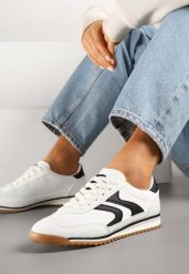 Białe Sneakersy Tenisówki z Przeszyciami Julioria. Białe obuwie sportowe damskie Renee, bez wzorów, z jeansu, bez zapięcia. Za 79.99 zł.