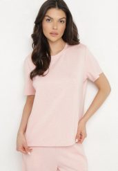 Różowy T-shirt z Wiskozą Ozdobiony Cyrkoniami Hirritia. Czerwone t-shirty damskie Born2be, l, z aplikacjami, z jeansu, bez kołnierzyka. Za 84.99 zł.