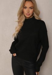 Czarny Pudełkowy Golf z Wełną o Klasycznym Kroju Parista. Czarne golfy damskie Renee, bez wzorów, z wełny, bez ramiączek. Za 129.99 zł.