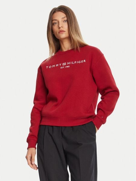 Tommy Hilfiger Bluza WW0WW39791 Czerwony Relaxed Fit. Czerwone bluzy damskie Tommy Hilfiger, xxl, bez wzorów, z syntetyku, bez kaptura. Za 319.99 zł.