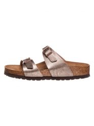 Birkenstock Klapki "Sydney" w kolorze szarobrązowym rozmiar: 38. Brązowe klapki damskie Birkenstock, bez wzorów, z materiału, z otwartym noskiem, bez obcasa, bez zapięcia. Za 313.27 zł.