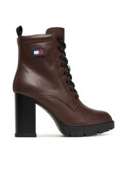 Tommy Jeans Botki Tjw Lace Up EN0EN02832 Brązowy. Brązowe botki damskie Tommy Jeans, z jeansu, bez obcasa, na słupku, bez zapięcia. Za 599.99 zł.