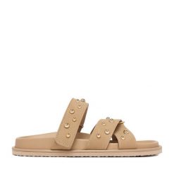 Klapki DeeZee. Brązowe klapki damskie DeeZee, bez wzorów, bez obcasa, bez zapięcia. Za 129.99 zł.