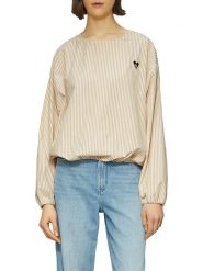 S.Oliver Bluzka w kolorze beżowym rozmiar: 36. Brązowe bluzki damskie S.Oliver, s, bez wzorów, z bawełny, bez kołnierzyka, bez ramiączek. Za 73.93 zł.