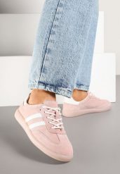 Różowe Skórzane Sneakersy na Płaskiej Podeszwie Ozdobione Paskami Nelavirae. Czerwone obuwie sportowe damskie Born2be, z jeansu, bez zapięcia, tenisowe. Za 179.99 zł.
