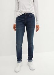Dżinsy ze stretchem straight, mid waist. Niebieskie jeansy damskie bonprix. Za 84.99 zł.