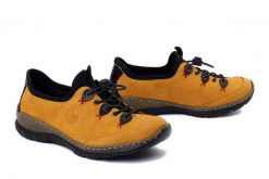 RIEKER N3271-68 yellow combination, półbuty damskie. Żółte półbuty damskie Rieker, bez wzorów, z gumy, bez obcasa, bez zapięcia. Za 349.90 zł.