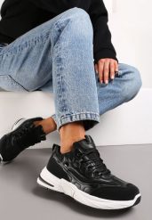 Czarne Sneakersy z Ozdobnym Sznurowaniem i Przeszyciami Tiwaelia. Czarne obuwie sportowe damskie Renee, z jeansu, bez zapięcia. Za 99.99 zł.