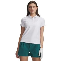 Damska koszulka polo Under Armour Drive Chill. Białe bluzki damskie Under Armour, bez wzorów, sportowe, bez kołnierzyka, bez ramiączek. Za 428.50 zł.