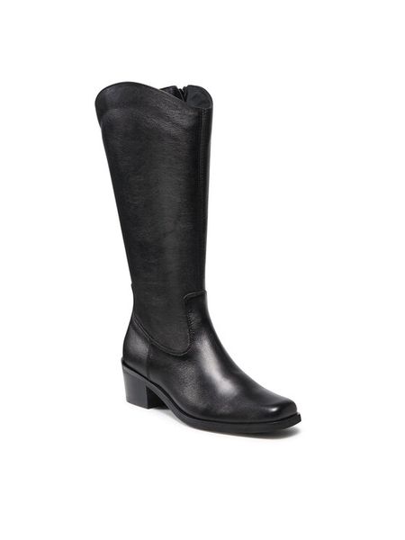 Lasocki Kozaki EVITA-02 Czarny. Czarne kozaki damskie Lasocki, ze skóry, bez obcasa, na słupku, bez zapięcia. Za 343.99 zł.