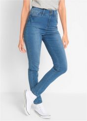 "Dżinsy Slim Fit ""super-stretch"", high waist". Niebieskie jeansy damskie bonprix, z podwyższonym stanem. Za 109.99 zł.