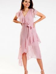 Sukienka Model A574 Dirty Pink - awama. Różowe sukienki damskie Awama, z aplikacjami, z bawełny, eleganckie, bez ramiączek. Za 407.87 zł.