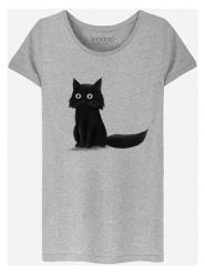 WOOOP Koszulka "Sitting Cat" w kolorze szarym rozmiar: XL. Szare bluzki damskie Wooop, xl, bez wzorów, bez kołnierzyka, bez ramiączek. Za 74.63 zł.