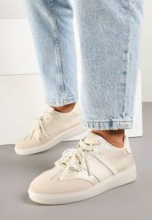 Beżowe Sneakersy w Stylu Klasycznych Tenisówek z Perłowym Zdobieniem Nalarie. Brązowe obuwie sportowe damskie Born2be, z jeansu, bez zapięcia, tenisowe. Za 84.99 zł.