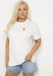 Biały Bawełniany T-shirt Ozdobiony Sercem Tolianee. Białe t-shirty damskie Born2be, l, bez wzorów, z bawełny, bez kołnierzyka. Za 49.99 zł.
