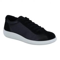 Buty do chodzenia damskie Ecco Sneaker Soft Zero Leder. Czarne obuwie sportowe damskie ECCO, z materiału, bez zapięcia, trekkingowe. Za 565.00 zł.