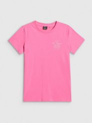 4F T-shirt regular z nadrukiem damski - różowy S. Czerwone t-shirty damskie 4F, s, bez wzorów, z bawełny, bez kołnierzyka. Za 59.99 zł.