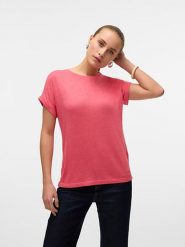 Vero Moda Koszulka w kolorze różowym rozmiar: L. Różowe bluzki damskie Vero Moda, l, bez wzorów, bez kołnierzyka, bez ramiączek. Za 46.45 zł.