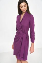 Kopertowa Sukienka z Wiązaniem - Purpurowa. Fioletowe sukienki damskie Nife, bez wzorów, z elastanu, wizytowe, bez ramiączek. Za 299.90 zł.