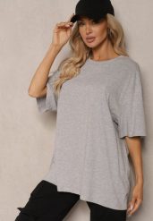 Szary Bawełniany T-shirt Oversize Thenika. Szare t-shirty damskie Renee, xl, bez wzorów, z bawełny, bez kołnierzyka. Za 29.99 zł.