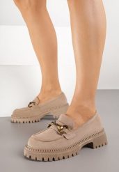 Ciemnobeżowe Mokasyny z Metaliczną Klamrą Tenelsse. Brązowe mokasyny damskie Born2be, z jeansu, bez obcasa. Za 119.99 zł.