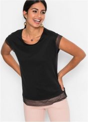Bawełniany T-shirt o kroju pudełkowym, z czystej bawełny organicznej. Czarne t-shirty damskie bonprix, bez wzorów, z bawełny, bez kołnierzyka. Za 62.99 zł.