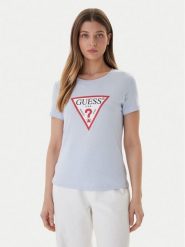 Guess T-Shirt W1YI1B I3Z14 Błękitny Regular Fit. Niebieskie t-shirty damskie Guess, xs, z aplikacjami, z bawełny, bez kołnierzyka. Za 159.99 zł.