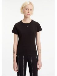 TOMMY JEANS Koszulka w kolorze czarnym rozmiar: L. Czarne bluzki damskie Tommy Jeans, l, bez wzorów, z jeansu, bez kołnierzyka, bez ramiączek. Za 87.81 zł.