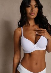 Biały Gładki Biustonosz o Klasycznym Fasonie Zdobiony Kokardką Caloris. Białe biustonosze Renee, z aplikacjami. Za 19.99 zł.