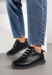 Czarne Klasyczne Sneakersy Palentie. Czarne obuwie sportowe damskie Born2be, z jeansu, bez zapięcia. Za 89.99 zł.