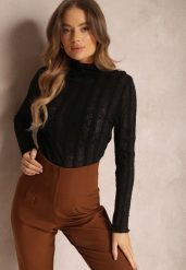 Czarna Bluzka z Ażurowymi Drobnymi Wycięciami Sophanne. Czarne bluzki damskie Renee, m, z aplikacjami, z jeansu, eleganckie, bez kołnierzyka, bez ramiączek. Za 84.99 zł.