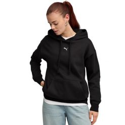 Bluza damska Puma ESS Centered Cat Logo Relaxed Hoodie. Czarne bluzy damskie Puma, bez wzorów, z bawełny, bez kaptura. Za 168.99 zł.