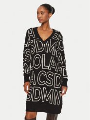 LOLA CASADEMUNT Sukienka dzianinowa LF2416004 Czarny Regular Fit. Czarne sukienki damskie LOLA CASADEMUNT, bez wzorów, z bawełny, bez ramiączek. Za 249.99 zł.
