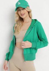 Zielona Bluza z Kapturem Zapinana na Zamek Błyskawiczny Etarvia. Zielone bluzy damskie Born2be, na lato, l, bez wzorów, z kapturem. Za 34.99 zł.