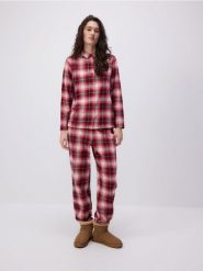 Dwuczęściowa piżama w kratę - czerwony. Czerwone piżamy damskie Reserved, bez wzorów, z bawełny, bez ramiączek. W wyprzedaży za 49.99 zł.