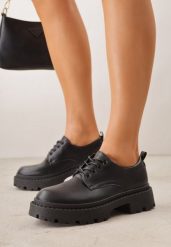 Czarne Sznurowane Półbuty Oksfordki VICES na Grubej Podeszwie Anatea. Czarne półbuty damskie Born2be, bez wzorów, z jeansu, bez obcasa, bez zapięcia. Za 89.99 zł.