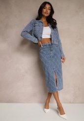 Niebieska Spódnica Jeansowa z Bawełny High Waist Ozdobiona Przetarciami Carithwen. Niebieskie spódnice damskie Renee, na co dzień, s, bez wzorów, z bawełny, eleganckie, midi. Za 54.99 zł.