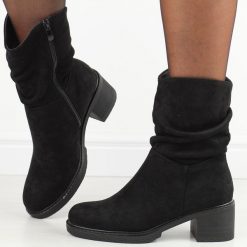 Czarne botki damskie na obcasie Potocki 51303. Czarne botki damskie POTOCKI, na jesień, z materiału, eleganckie, z okrągłym noskiem, bez obcasa, na obcasie, bez zapięcia. Za 219.00 zł.