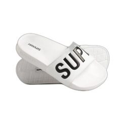 Klapki damskie Superdry Core. Białe klapki damskie Superdry, bez wzorów, z materiału, bez obcasa, bez zapięcia. Za 160.00 zł.