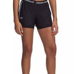 Spodenki 2W1 Under Armor Tech Play Up Spodenki Dorosłych. Czarne spodenki sportowe damskie Under Armour, l, bez wzorów, z dzianiny, na jogę i pilates. Za 291.99 zł.