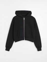 Rozpinana bluza z kapturem - czarny. Czarne bluzy damskie Sinsay, l, bez wzorów, z kapturem. Za 59.99 zł.