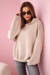 Bluza z kapturem masełko beżowa. Brązowe bluzy damskie KESI, l, bez wzorów, z elastanu, z kapturem. Za 204.91 zł.
