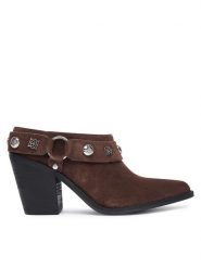 Guess Klapki FLTSAN SUE09 Brązowy ciemny. Brązowe klapki damskie Guess, z aplikacjami, ze skóry, bez obcasa, bez zapięcia. Za 674.99 zł.