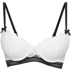 Biustonosz usztywniany bonprix ecru-czarny. Białe biustonosze bonprix, w koronkowe wzory, z koronki. Za 44.99 zł.