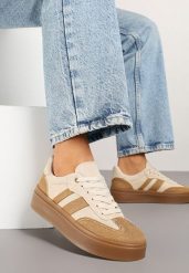 Beżowe Sneakersy na Kauczukowej Podeszwie Ardislo. Brązowe obuwie sportowe damskie Born2be, z jeansu, bez zapięcia. Za 84.99 zł.