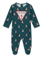 Guess Śpiochy P6BG01 K5978 Zielony ciemny. Zielone śpiochy niemowlęce Guess, z aplikacjami, z bawełny, bez kołnierzyka, bez ramiączek. Za 174.99 zł.